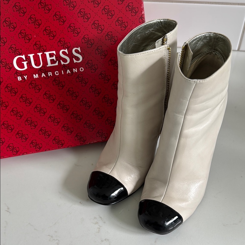 Guess by Marciano Cream and Black Ankle Booties